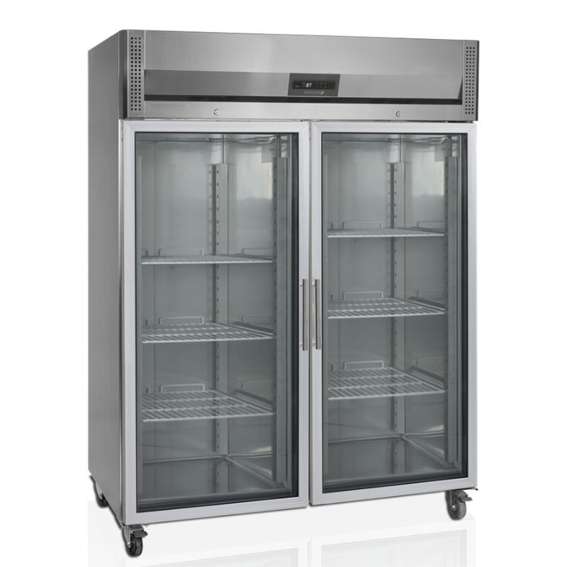 Stainless steel refrigerated cabinet GN 2/1 - 2 glass doors 1325L TEFCOLD Stainless steel refrigerated cabinet GN 2/1 - 2 glass doors 1325L TEFCOLD