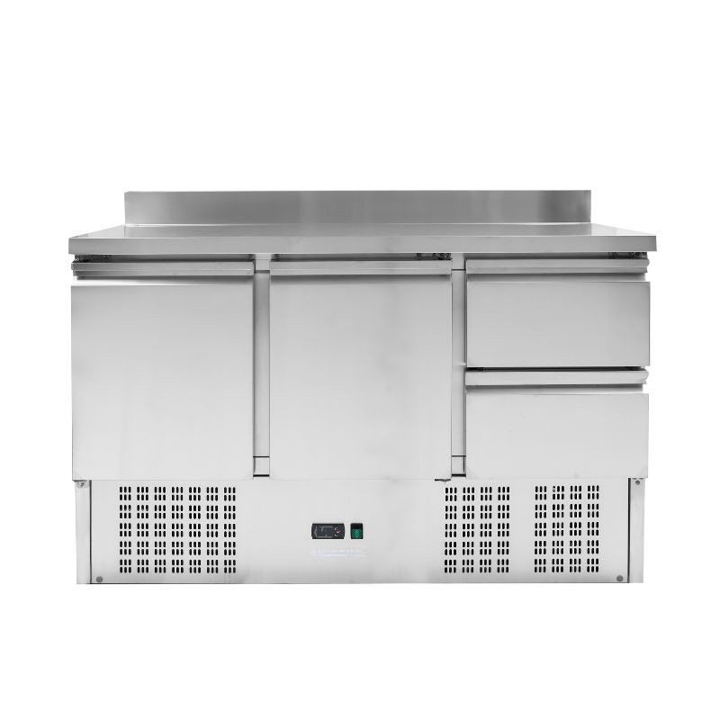 Positive Refrigerated Table with Backsplash - 2 Doors and 2 Drawers GN 1/2 - Dynasteel Positive Refrigerated Table with Backsplash - 2 Doors and 2 Drawers GN 1/2 - Dynasteel