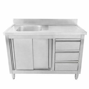 Meuble Plonge 1 Bac avec Dosseret et 3 Tiroirs - 1200 x 600 mm - Bac à Gauche - Dynasteel