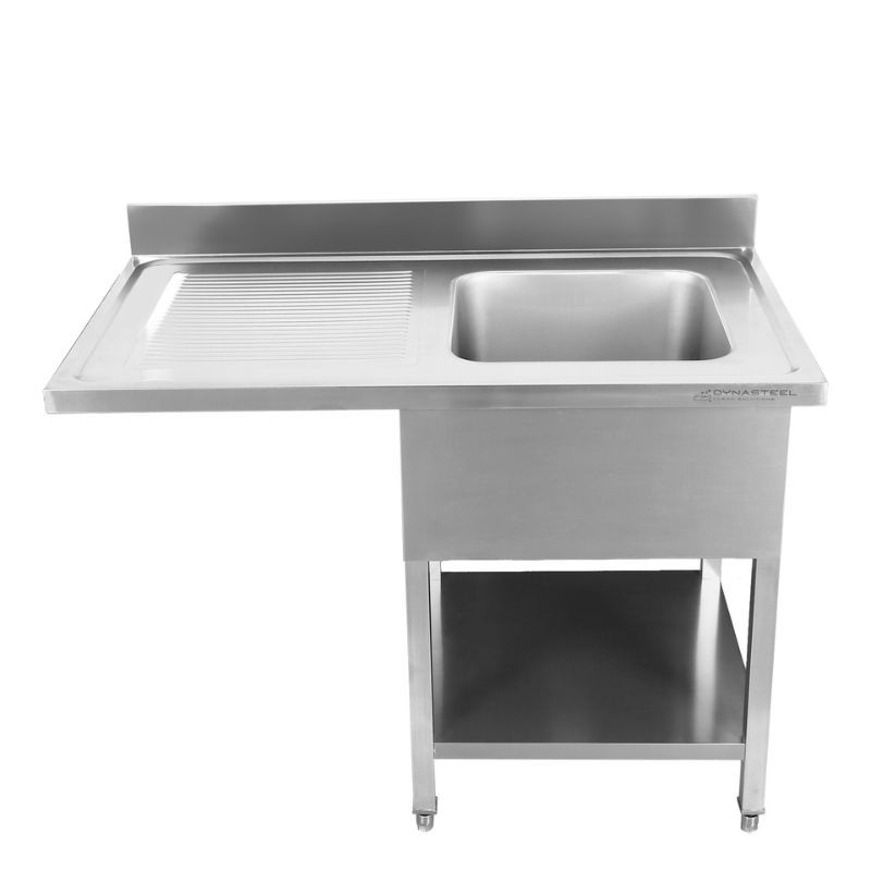 Sink with Dishwasher Passage, Backsplash and Shelf - 1200 x 700 - Drainer on the Left - Dynasteel Sink with Dishwasher Passage, Backsplash and Shelf - 1200 x 700 - Drainer on the Left - Dynasteel