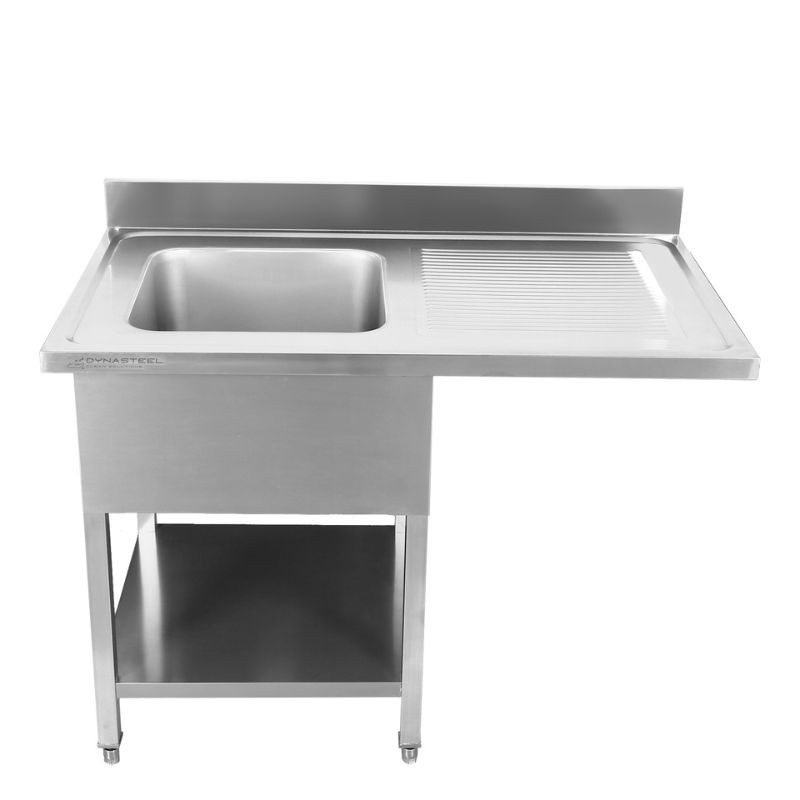 Plonge avec Passage Lave-Vaisselle, Dosseret et Etagère - 1200 x 700 - Egouttoir à Droite - Dynasteel Plonge avec Passage Lave-Vaisselle, Dosseret et Etagère - 1200 x 700 - Egouttoir à Droite - Dynasteel