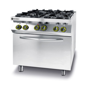 Kuhinjski štedilnik Kitchen Line - 4 gorilniki z električno konvekcijsko pečico GN 1/1 - Znamka HENDI - Fourniresto
