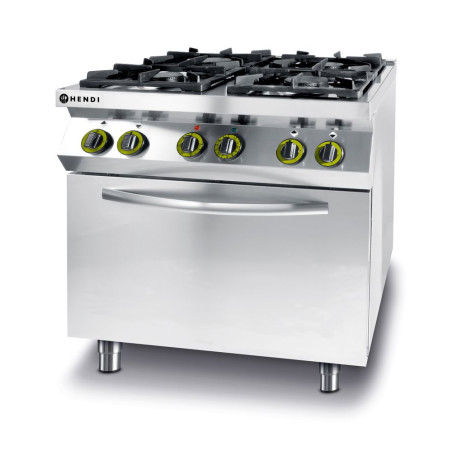 Kuhinjski štedilnik Kitchen Line - 4 gorilniki z električno konvekcijsko pečico GN 1/1 - Znamka HENDI - Fourniresto