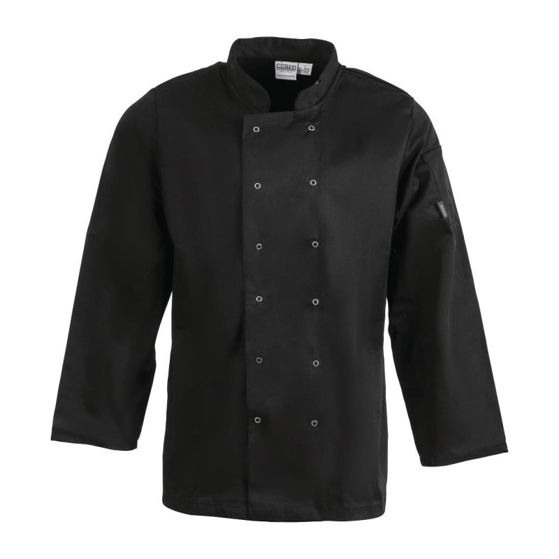 Unisex Black Long Sleeve Vegas Kitchen Jacket - Size M - Whites Chefs Clothing - Fourniresto Unisex Black Long Sleeve Vegas Kitchen Jacket - Size M - Whites Chefs Clothing - Fourniresto