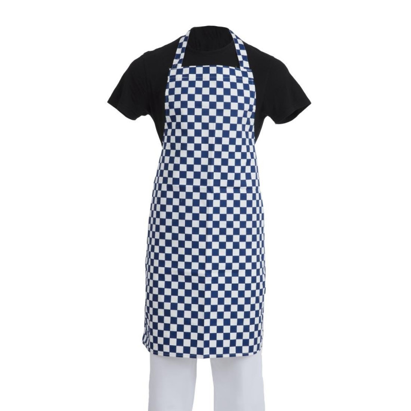 Tablier Bavette À Carreaux Bleus Et Blancs En Polycoton 710 X 970 Mm - Whites Chefs Clothing - Fourniresto Tablier Bavette À Carreaux Bleus Et Blancs En Polycoton 710 X 970 Mm - Whites Chefs Clothing - Fourniresto