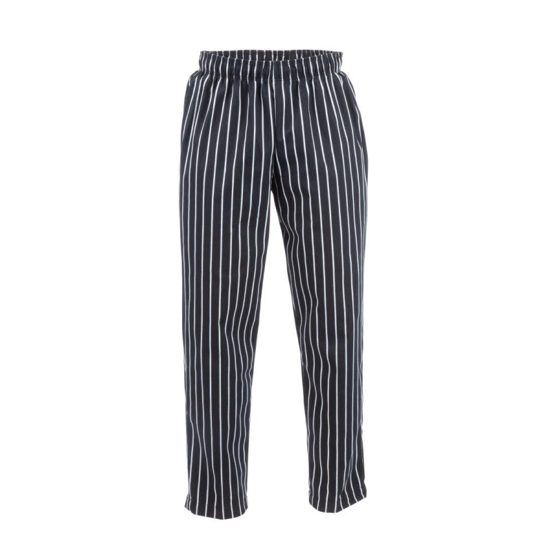 Hlače za kuharje unisex široke črne in bele črte - velikost S - Chef Works - Fourniresto Hlače za kuharje unisex široke črne in bele črte - velikost S - Chef Works - Fourniresto
