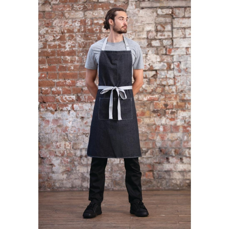 Black Denim Southside Bib Apron in Polycotton 700 x 1000 mm - Whites Chefs Clothing - Fourniresto Black Denim Southside Bib Apron in Polycotton 700 x 1000 mm - Whites Chefs Clothing - Fourniresto