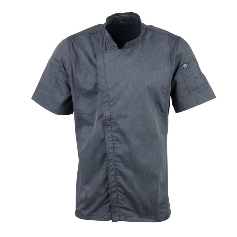 Unisex Short Sleeve Zipper Closure Ink Blue Kitchen Jacket - Size M - Chef Works - Fourniresto Unisex Short Sleeve Zipper Closure Ink Blue Kitchen Jacket - Size M - Chef Works - Fourniresto