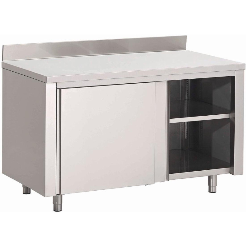 Stainless Steel Cabinet with Sliding Doors and Backsplash - W 2000 x D 700 mm - Gastro M Stainless Steel Cabinet with Sliding Doors and Backsplash - W 2000 x D 700 mm - Gastro M