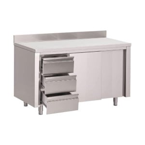 Miza Omara iz Inoxa z Zadnjo Ploščo 3 Predali Na Desni in Drsnimi Vrati - L 1200 x P 700mm - Gastro M