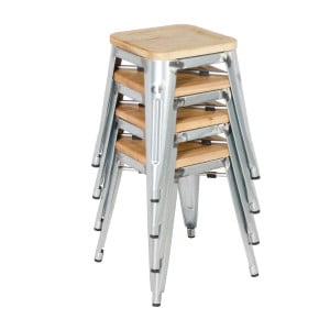 Tabureti Bistro Nizki iz Jekla z Leseno Sedežno Površino - Set 4 - Bolero