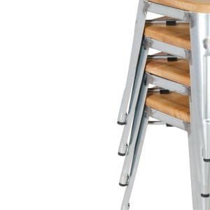 Tabureti Bistro Nizki iz Jekla z Leseno Sedežno Površino - Set 4 - Bolero