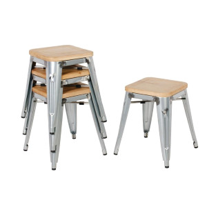 Tabureti Bistro Nizki iz Jekla z Leseno Sedežno Površino - Set 4 - Bolero