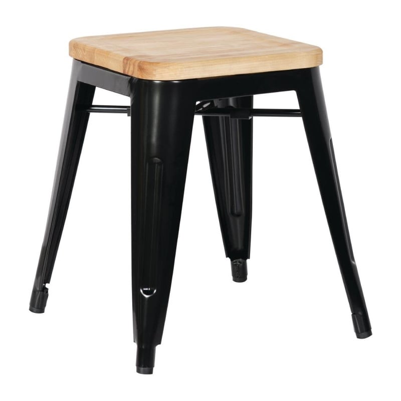 Tabureti Bistro Nizki iz Črnega Jekla z Leseno Sedežno Površino - Set 4 - Bolero Tabureti Bistro Nizki iz Črnega Jekla z Leseno Sedežno Površino - Set 4 - Bolero