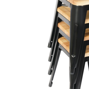 Tabureti Bistro Nizki iz Črnega Jekla z Leseno Sedežno Površino - Set 4 - Bolero