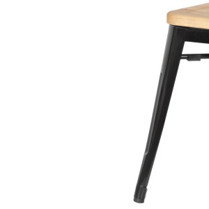 Tabureti Bistro Nizki iz Črnega Jekla z Leseno Sedežno Površino - Set 4 - Bolero
