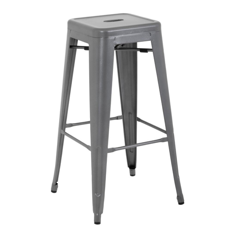 High Stools in Metallic Grey Galvanized Steel - Set of 4 - Bolero