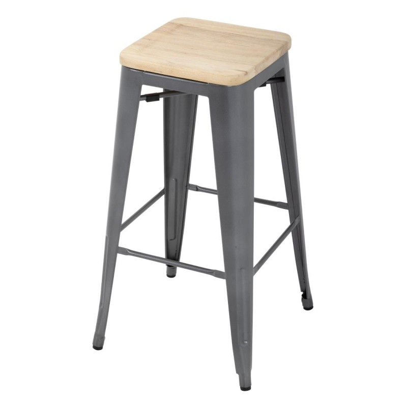 Tabure Bistro Visok iz Jekla Siv z Leseno Sedežno - Komplet 4 - Bolero Tabure Bistro Visok iz Jekla Siv z Leseno Sedežno - Komplet 4 - Bolero