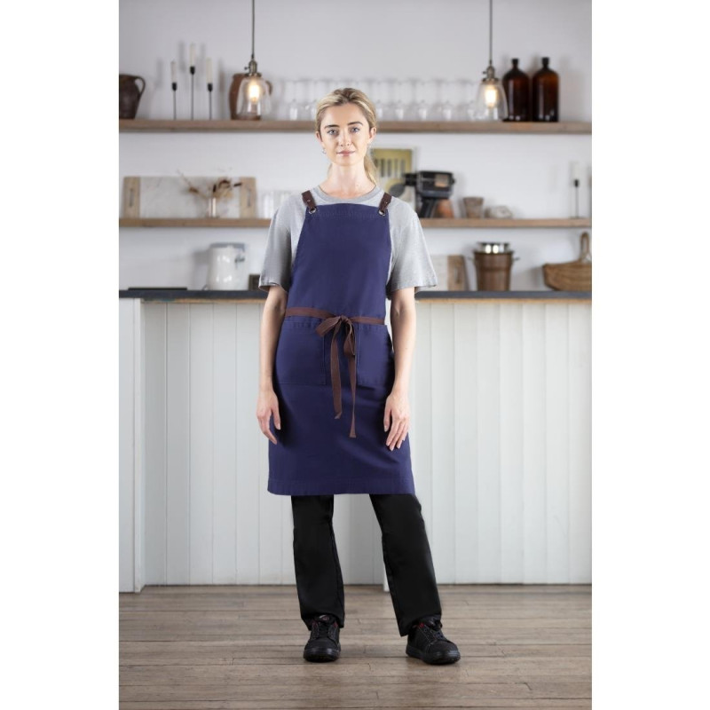 Tablier Bavette coton bleu marine pour pros cuisine - Qualité et style assurés Tablier Bavette coton bleu marine pour pros cuisine - Qualité et style assurés