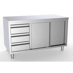 Nizka omara iz nerjavečega jekla GN 1/1 - 2 Vrata in 3 Predali na Levi - L 2000 x P 700 mm - CombiSteel