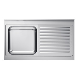 Pomivalno korito 1 posoda in odcejalnik na desni s hrbtnim delom - L 1200 x P 700 mm - CombiSteel
