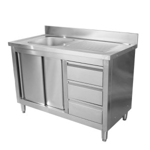 Mešalna miza 1 korito z zadnjo ploščo - 1200 x 600 mm - korito na levi - Dynasteel