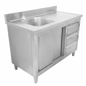 Meuble Plonge 1 Bac avec Dosseret et 3 Tiroirs - 1200 x 600 mm - Bac à Gauche - Dynasteel