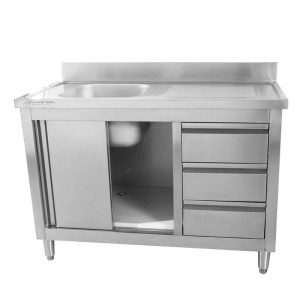 Mešalna miza 1 korito z zadnjo ploščo - 1200 x 600 mm - korito na levi - Dynasteel