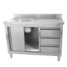 Mešalna miza 1 korito z zadnjo ploščo - 1200 x 600 mm - korito na levi - Dynasteel