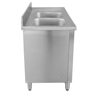 Mešalna miza z dvema koritoma in hrbtnim delom - 1400 x 600 mm - Levo korito - Dynasteel