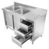 Mešalna miza z dvema koritoma in hrbtnim delom - 1400 x 600 mm - Levo korito - Dynasteel