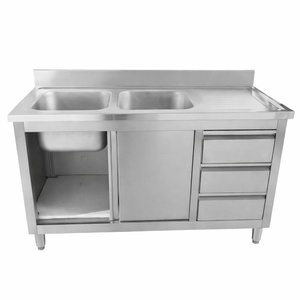 Mešalna miza z 2 koritoma z zadnjo ploščo in 3 predali - 1400 x 600 mm - Korito na levi - Dynasteel