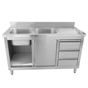 Mešalna miza z dvema koritoma in hrbtnim delom - 1400 x 600 mm - Levo korito - Dynasteel