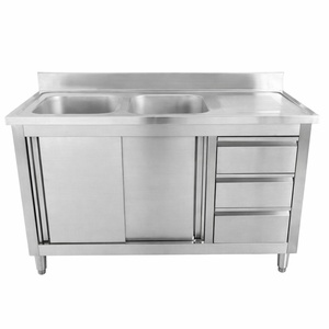 Mešalna miza z 2 koritoma z zadnjo ploščo in 3 predali - 1400 x 600 mm - Korito na levi - Dynasteel