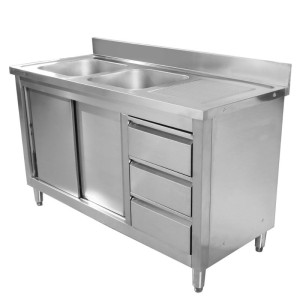 Mešalna miza z dvema koritoma in hrbtnim delom - 1400 x 600 mm - Levo korito - Dynasteel