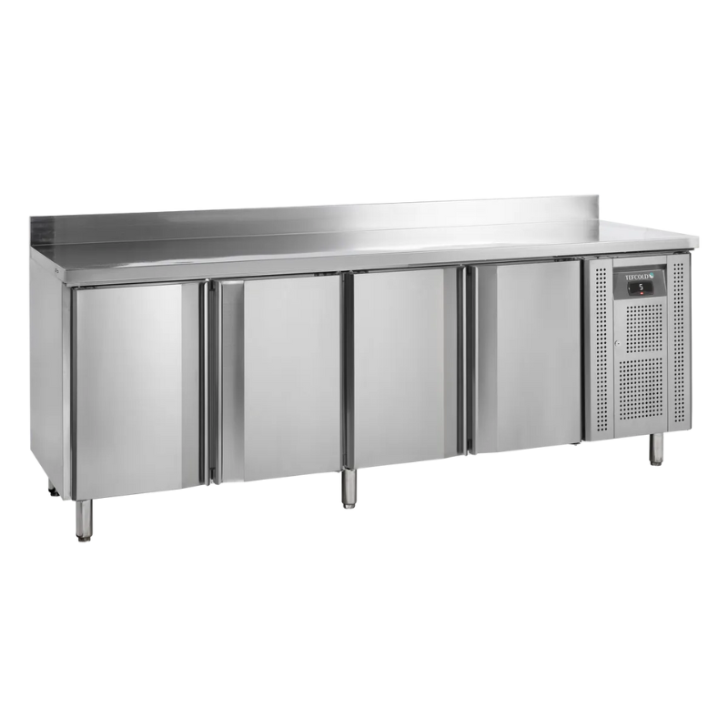 Refrigerated Table with Stainless Steel Backsplash - 4 Doors - GN 1/1 - TEFCOLD Refrigerated Table with Stainless Steel Backsplash - 4 Doors - GN 1/1 - TEFCOLD
