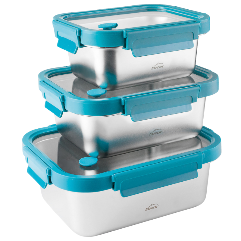 Stainless Steel Box with Glass Lid Etern - Set of 3 Stainless Steel Box with Glass Lid Etern - Set of 3