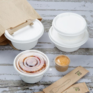 Couvercles en Bagasse Fiesta Compostable pour Bols de 750/900 ml - Lot de 50 - Gastronoble
