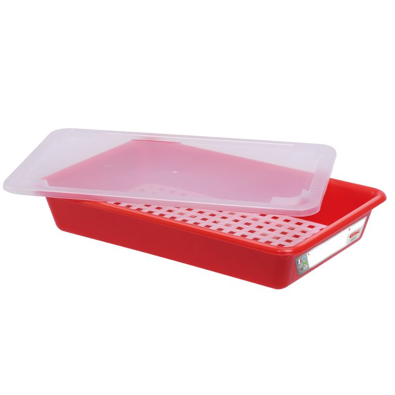 HACCP Flat Tray with Lid and Grid - 5 L - Red - Gilac