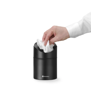 Namizni koš za smeti s pokrovom na nihaj - Črna - HENDI