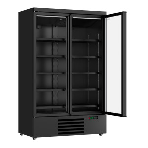 Pozitivna hladilna vitrina z 2 vrati črna - 1000L | CombiSteel