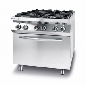 Kuhinjski štedilnik Kitchen Line - 4 gorilniki z električno konvekcijsko pečico GN 1/1 - Znamka HENDI - Fourniresto