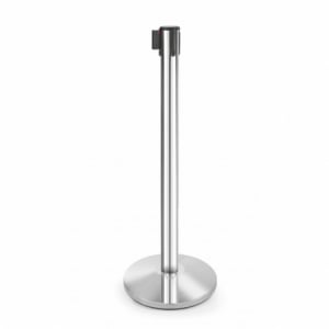 Stojalo za dobrodošlico s kromiranimi stebri in z zložljivim trakom