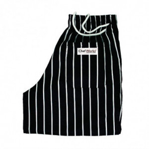 Hlače za kuhinjo unisex Baggy črne in bele črte - velikost M - Chef Works - Fourniresto