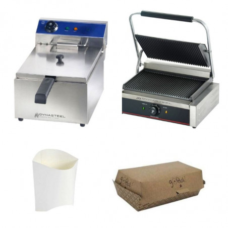 Začetni paket prigrizkov: žar panini - friteza - panini škatle - ovojni papir za pomfri