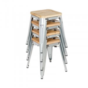Tabureti Bistro Nizki iz Jekla z Leseno Sedežno Površino - Set 4 - Bolero