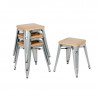 Tabureti Bistro Nizki iz Jekla z Leseno Sedežno Površino - Set 4 - Bolero