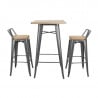 High Stools with Backrest and Wooden Seat - Metallic Gray - Set of 4 - Bolero