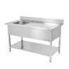 Potopna 1 korito z naslonom in spodnjo polico - L 1000 x P 600 mm - Dynasteel