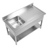 Potopni umivalnik 1 s hrbtnim naslonom in polico - L 1200 x P 600 mm - Dynasteel